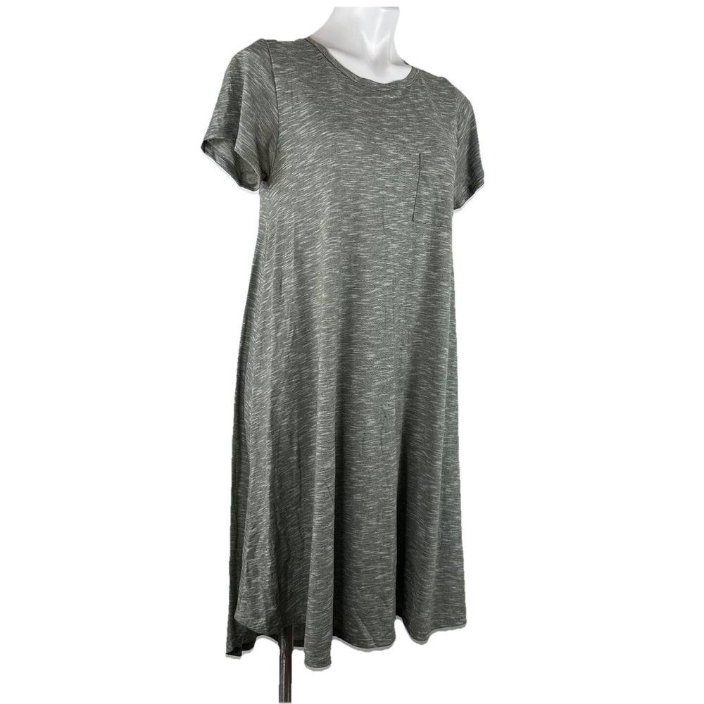 LuLaRoe Carly Dress Womens S Gray White Space Dye Swing High Low Short Sleeve